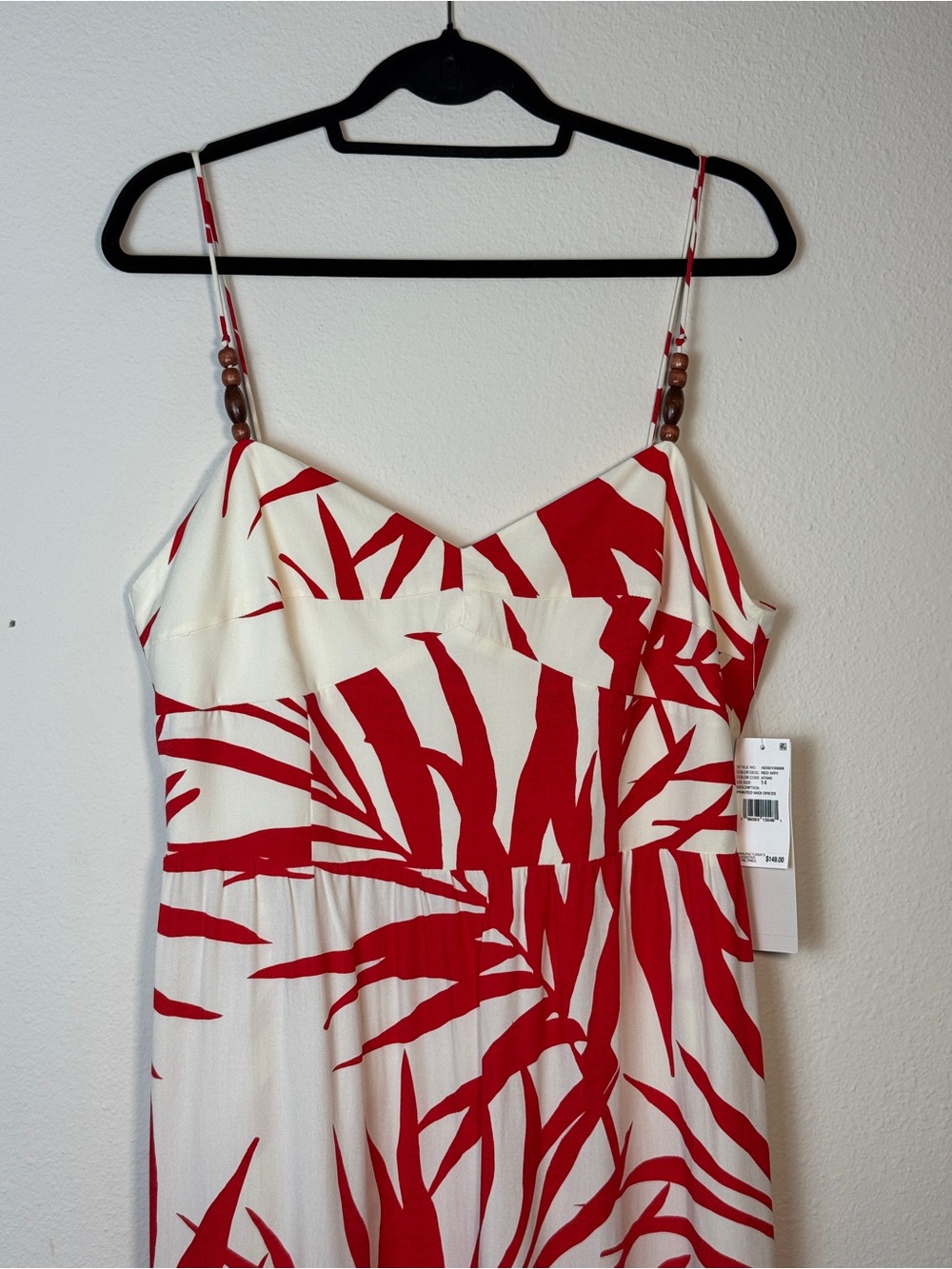 Adrianna Papell NWT Printed Maxi Dress Sz 14 Red Ivory Spaghetti Strap Boho - Picture 2 of 11